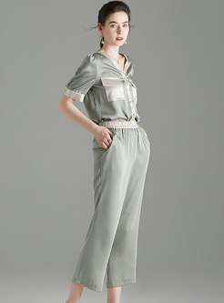 V-neck Color-blocked Cropped Pant Suits