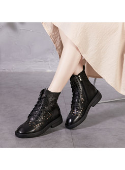 Lace-up Openwork Genuine Leather Ankle Boots