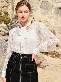 Lace V-neck Bowknot Blouse With Camis
