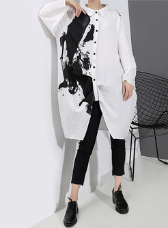 Print Lapel Single-breasted Loose Blouse