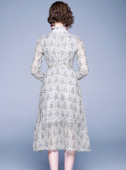 Turtleneck Lace Tied Asymmetric Midi Dress