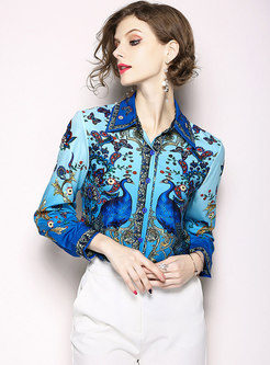 Chic Print Single-breasted Slim Blouse