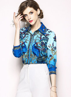 Chic Print Single-breasted Slim Blouse