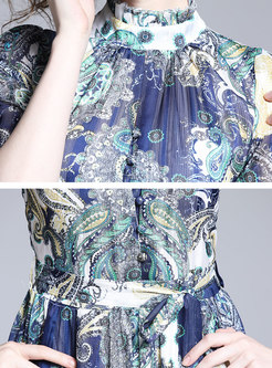 Ruffle Collar Print Wrap Maxi Dress