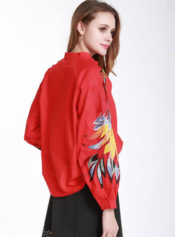 Lantern Sleeve Embroidered Pullover Blouse