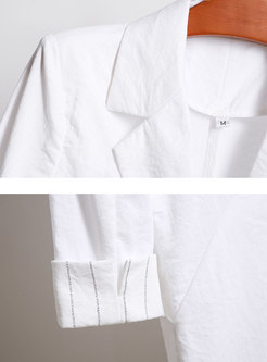 Half Sleeve Buttoned White Blazer
