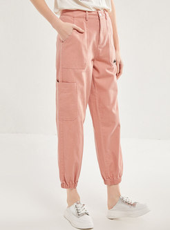 Letter Embroidered Cropped Cargo Pants