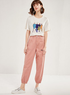 Letter Embroidered Cropped Cargo Pants