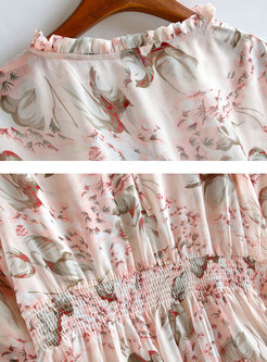 Floral Elastic Waist Ruffle Midi Dress With Camis
