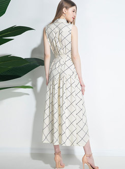 Plaid Sleeveless Asymmetric Wrap Maxi Dress