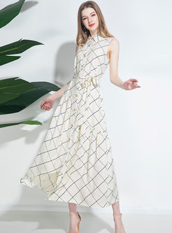 Plaid Sleeveless Asymmetric Wrap Maxi Dress