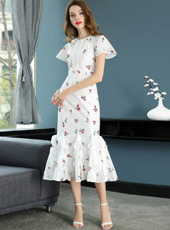 Lace Flare Sleeve Peplum Maxi Dress