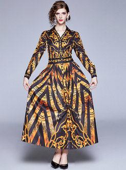 V-neck Print Empire Waist Ruched Maxi Dress