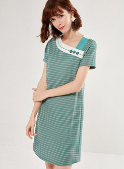 Striped V-neck Looose T-shirt Dress