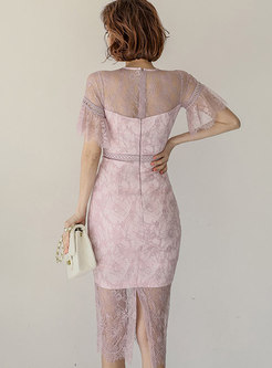 Lace Patchwork Perspective Sheath Dress