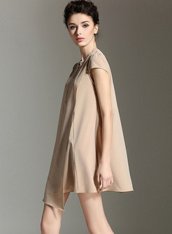 Chiffon Half-zip Asymmetric Shift Mini Dress