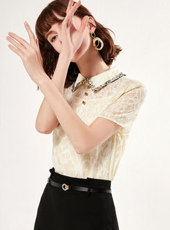 Polo Collar Patchwork Pullover Blouse