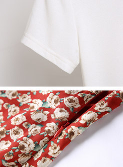White T-shirt & Floral Ruffle Slip Dress