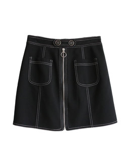 Black High Waisted Sheath Mini Skirt