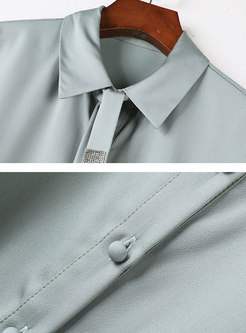 Short Sleeve Tie Button-front Blouse