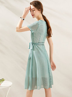 Chiffon Print V-neck Wrap A-line Dress