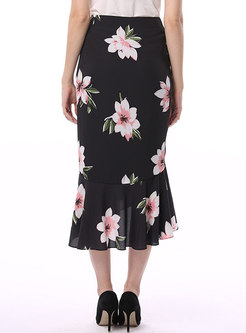 Chiffon Print Asymmetric Ruffle Peplum Skirt