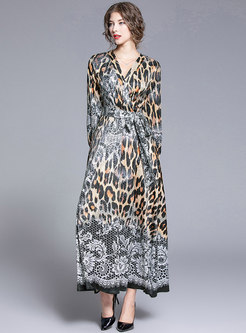 Leopard High Waisted Wrap Maxi Dress