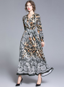 Leopard High Waisted Wrap Maxi Dress