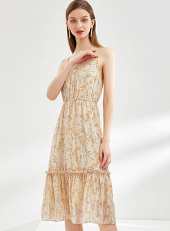 Floral Elastic Waist Chiffon Slip Dress