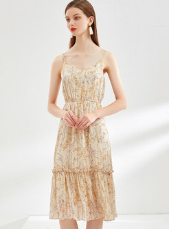 Floral Elastic Waist Chiffon Slip Dress