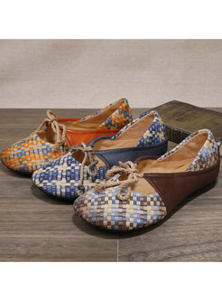Color Block Patchwork Tied Leather Flats