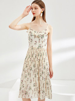 Floral V-neck Pleated Slip Dress
