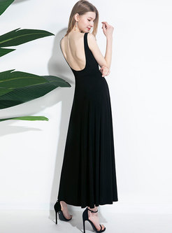Sexy Black Backless Slim Maxi Dress