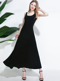 Sexy Black Backless Slim Maxi Dress
