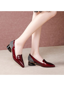 Chunky Heel Pointed Toe Glitter Shoes