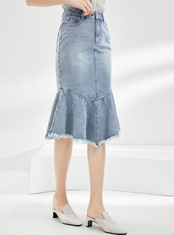 Denim Rough Selvedge Peplum Skirt