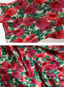 Floral V-neck Drawcord Bodycon Dress