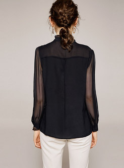 Stand Collar Perspective Silk Blouse