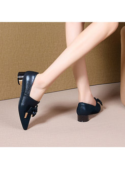 Pointed Toe Bowknot Chunky Heel Shoes