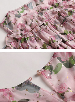Open Shoulder Floral Elastic Waist Skater Dress