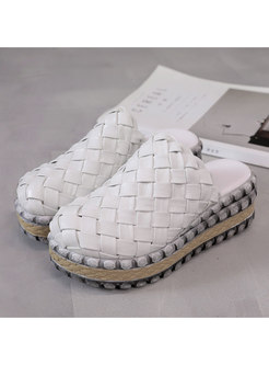 Closed Toe Platform Leather Slippers