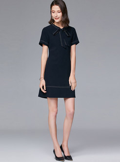 Tie-collar Top Stitched Little Black Dress