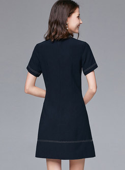 Tie-collar Top Stitched Little Black Dress