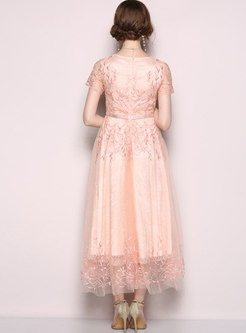 Cute Mesh Embroidered Long Party Bridesmaid Dress