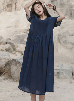 Solid Color Pleated Loose Maxi Dress