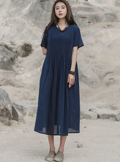 Solid Color Pleated Loose Maxi Dress
