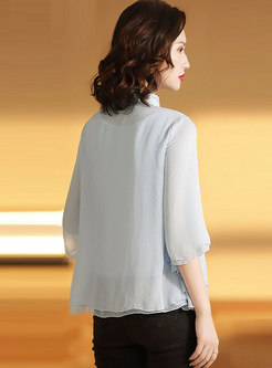 Retro Stand Collar Embroidered Loose Top