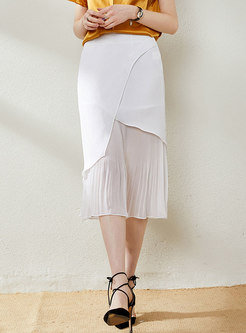 Patchwork Asymmetric Pleated Peplum Skirt