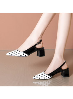 Polka Dot Pointed Toe Block Heel Sandals