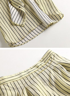 Striped Lapel Asymmetric Blouse & Shorts